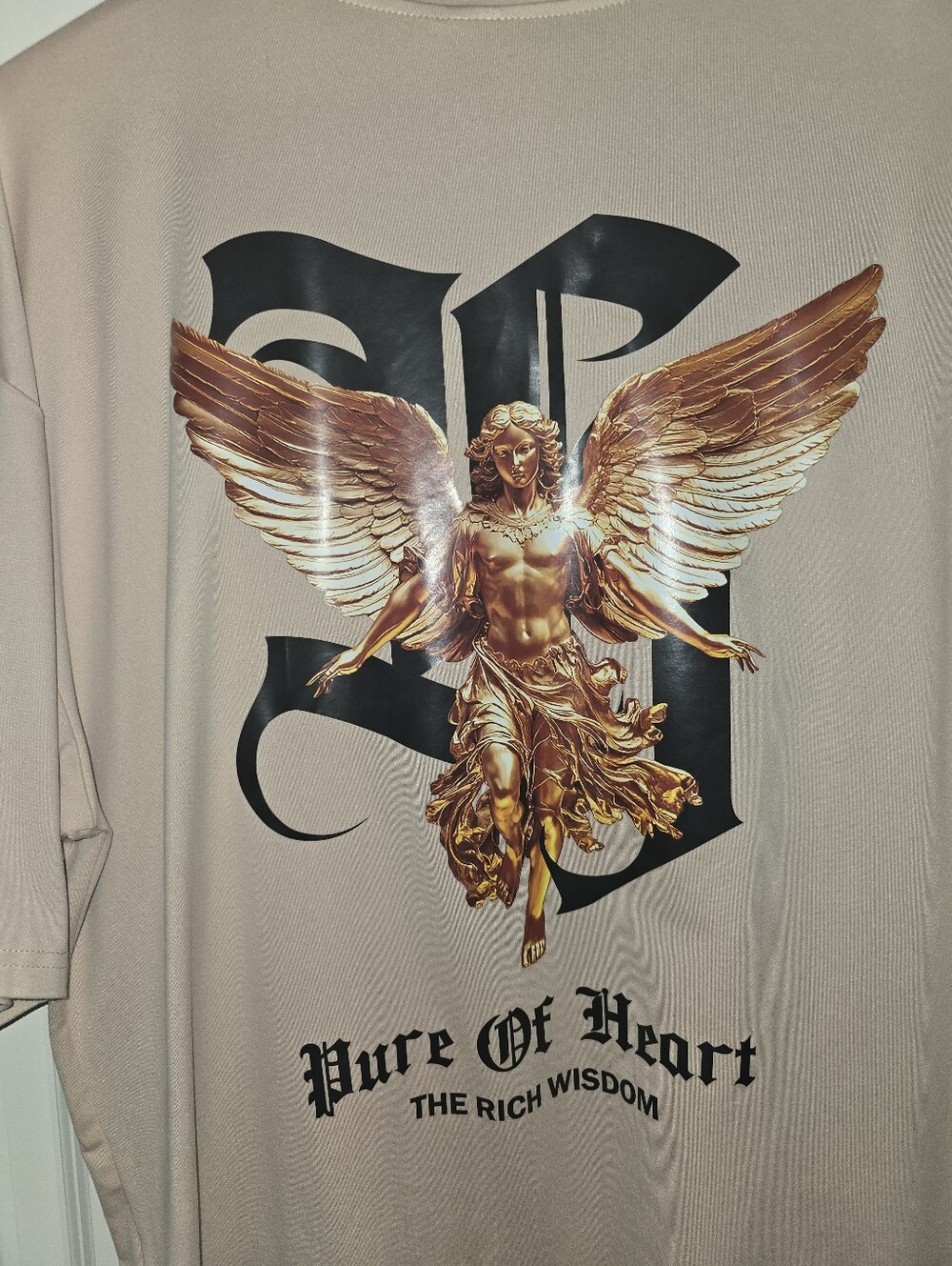 Gold Angel Graphic Tee in Taupe